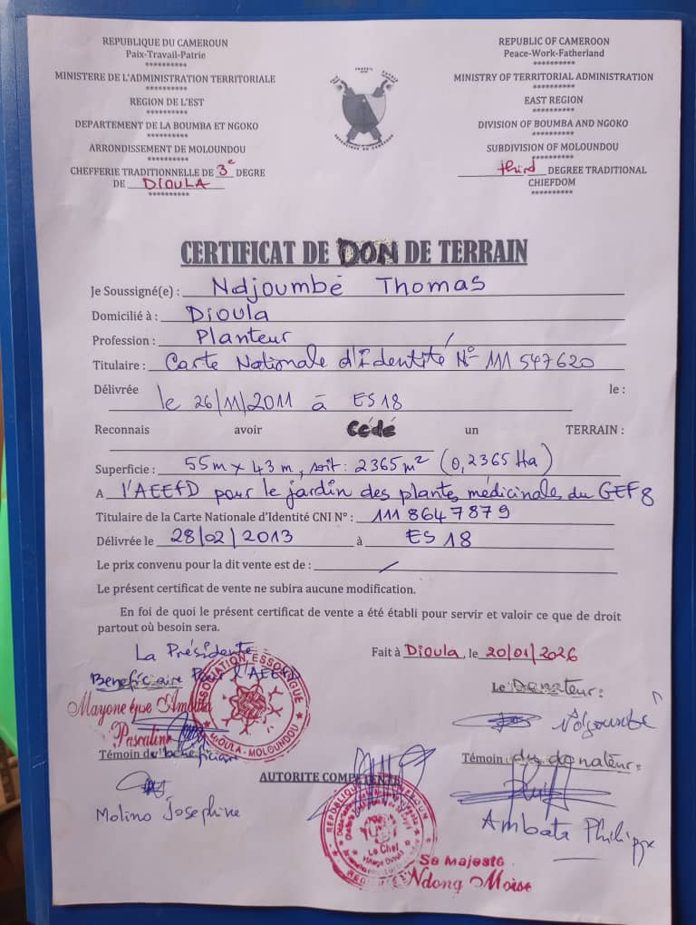 Acknowledgement of gift of land for the Garden of Medicinal Plants