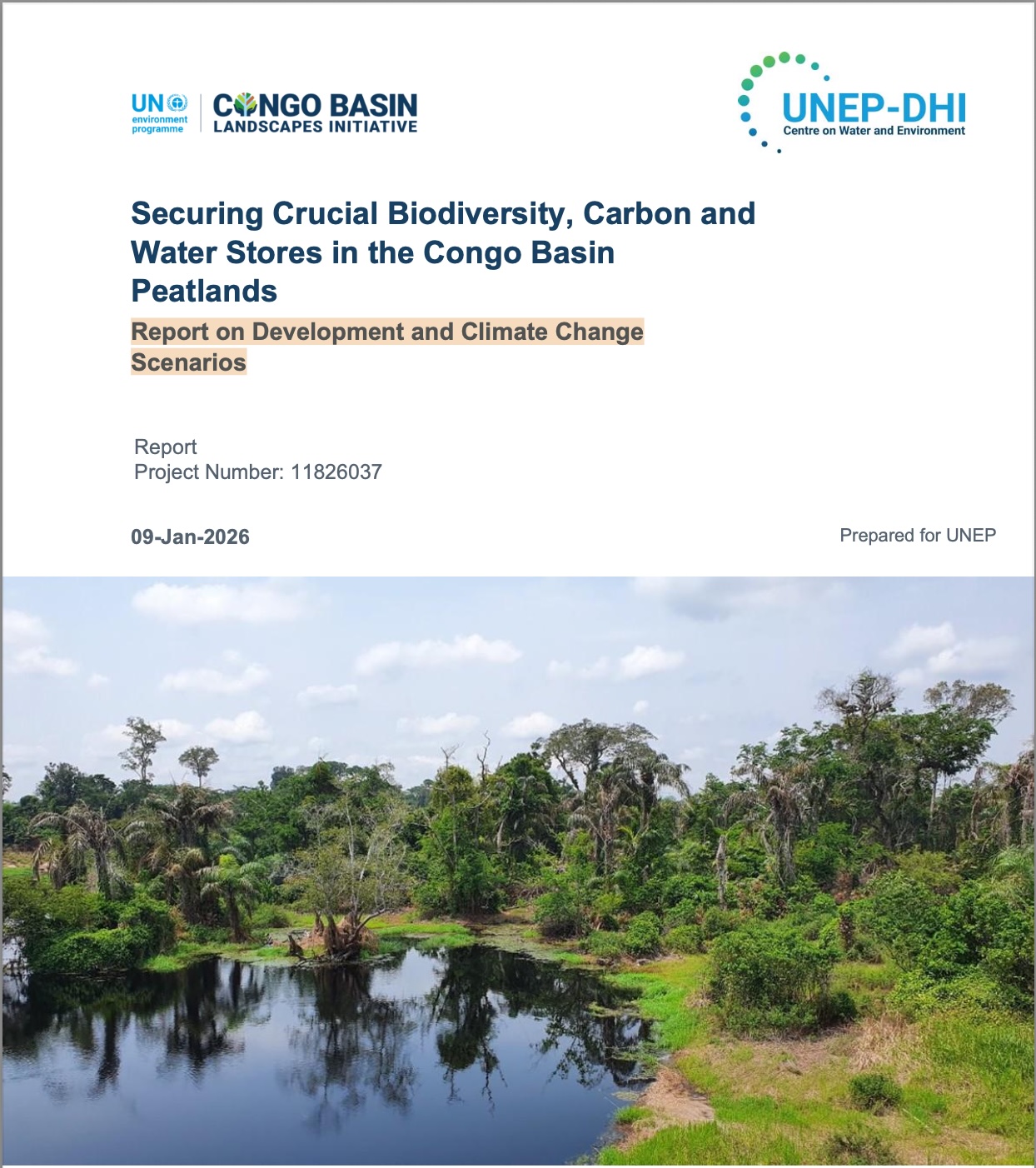 Securing Crucial Biodiversity, Carbon and Water Stores in the Congo Basin Peatlands Report on Development and Climate Change Scenarios-Report cover