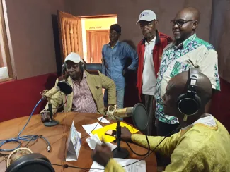 A pose with staff of Radio CODEDEM Nkul-Melab in Lomie